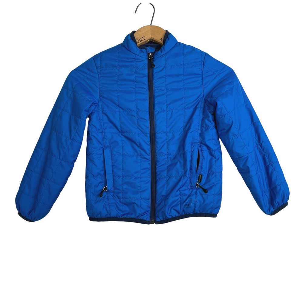 REI Co-op Revelcloud Boys XS 6-7 Blue Quilted Puffer Jacket Stowable Full Zip